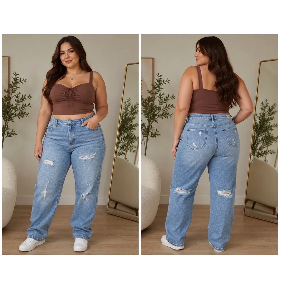 Ava & Viv Distressed Cropped Straight Leg Jeans 18W Grunge Streetwear‎ Y2K Edgy